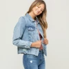 Vervet Acid Wash Crop Denim Jacket Outerwear