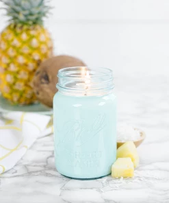 Antique Candle Co Antique Candle Company Pineapple Coconut 16 Oz Blue Jar Candle