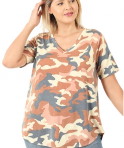 Zenana Curvy Camo Tee - Almond