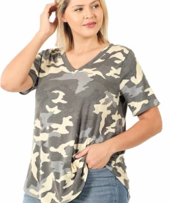 Zenana Curvy Camo Tee - Grey