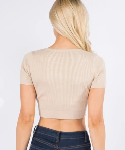 Dreamers Button Crop Top - Oatmeal