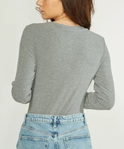 Mitto Shop Tops Ribbed Bodysuit - Heather Grey