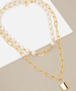 Jewelry Zenzii Pearl, Paperclip Link, & Lock Necklace - Gold