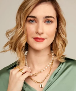 Jewelry Zenzii Pearl, Paperclip Link, & Lock Necklace - Gold