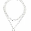 Zenzii Pearl, Paperclip Link, & Lock Necklace - Rhodium Jewelry