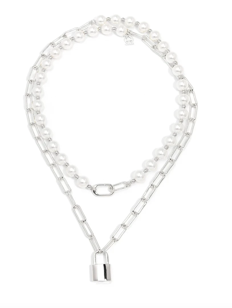 Zenzii Pearl, Paperclip Link, & Lock Necklace - Rhodium Jewelry 3 Zenzii Pearl, Paperclip Link, & Lock Necklace - Rhodium Jewelry