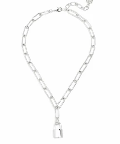 Jewelry Zenzii Holly Lock Necklace - Rhodium