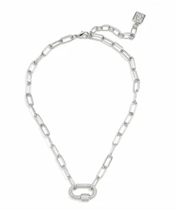 Zenzii Pave Diamond Link Charm Necklace - Rhodium