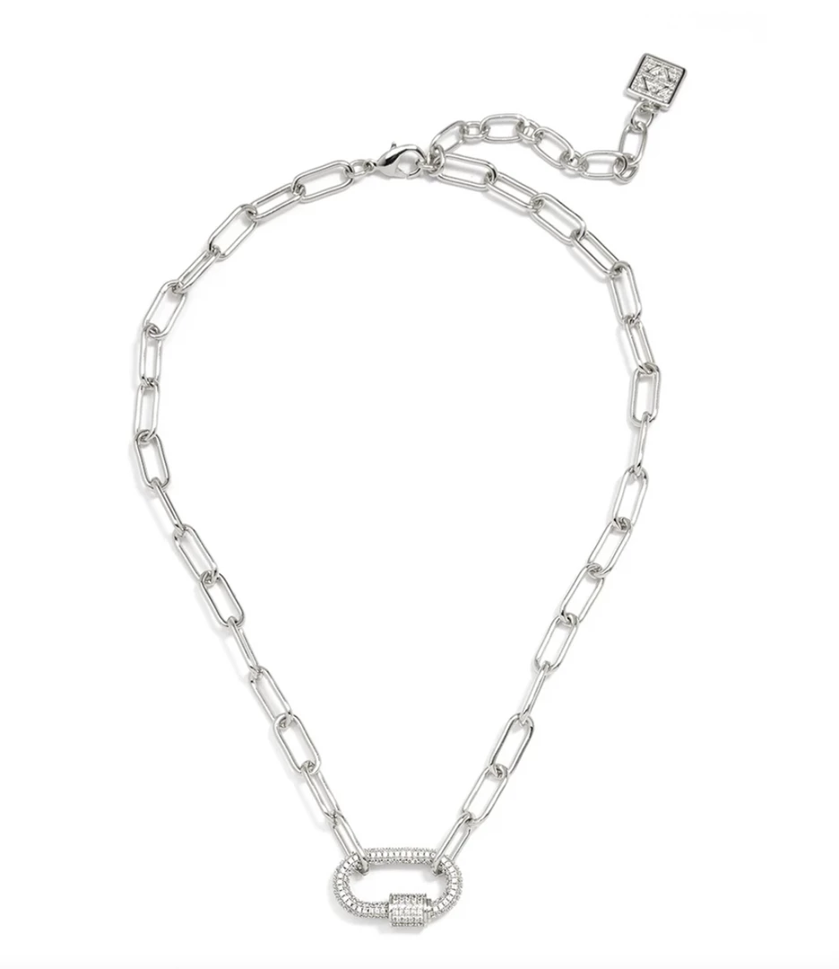 Zenzii Pave Diamond Link Charm Necklace - Rhodium 3 Zenzii Pave Diamond Link Charm Necklace - Rhodium