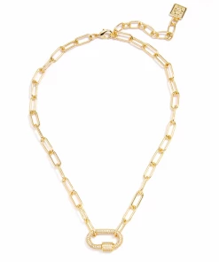Zenzii Pave Diamond Link Charm Necklace - Gold