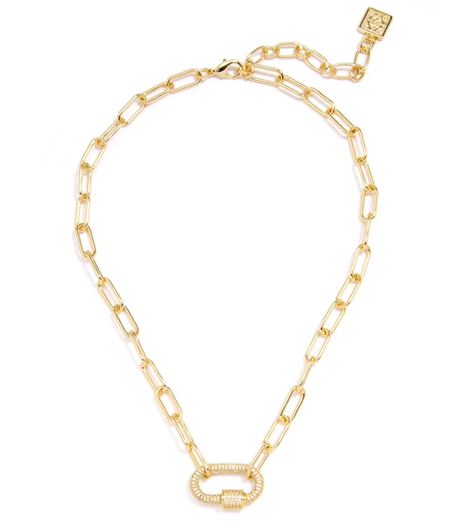 Zenzii Pave Diamond Link Charm Necklace - Gold 3 Zenzii Pave Diamond Link Charm Necklace - Gold