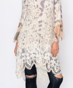 Origami Apparel Crochet Vest With Lace Trim - Natural