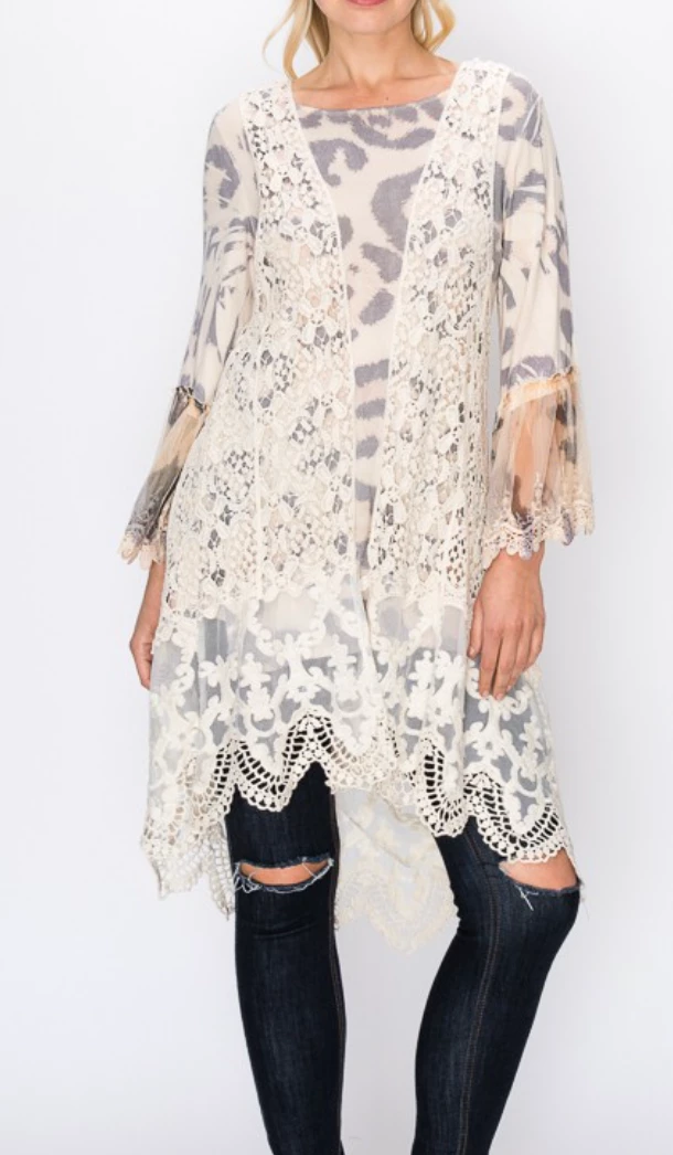 Origami Apparel Crochet Vest With Lace Trim - Natural 3 Origami Apparel Crochet Vest With Lace Trim - Natural