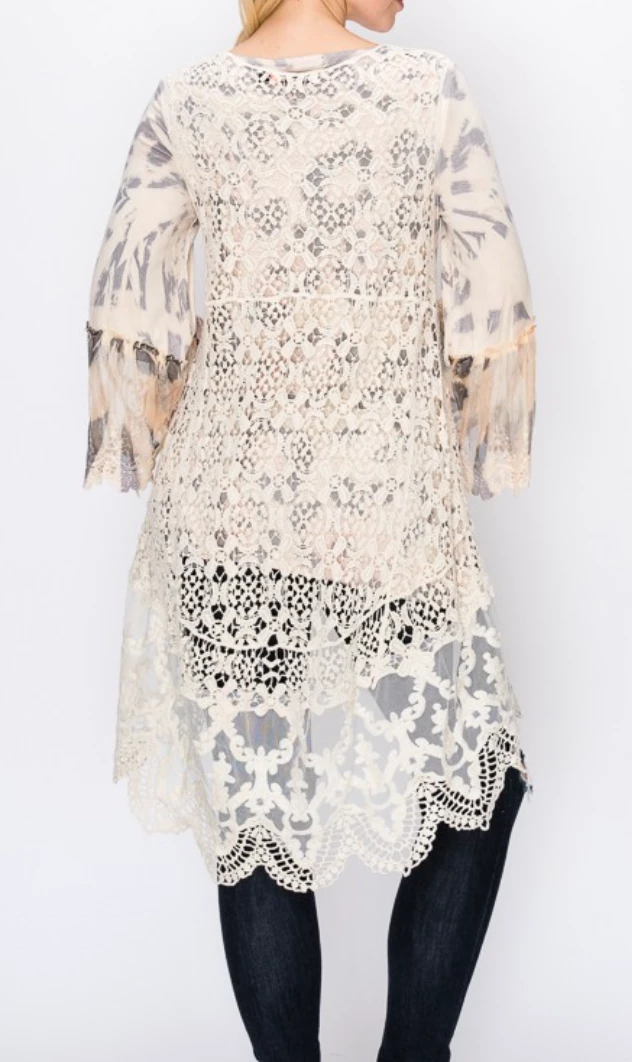 Origami Apparel Crochet Vest With Lace Trim - Natural 4 Origami Apparel Crochet Vest With Lace Trim - Natural