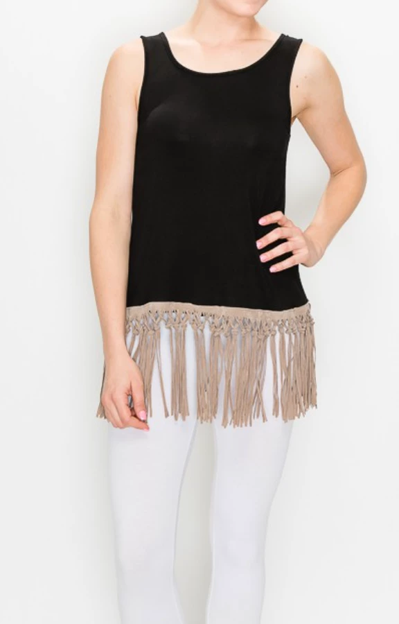 Origami Black Tank With Fringe 3 Origami Black Tank With Fringe