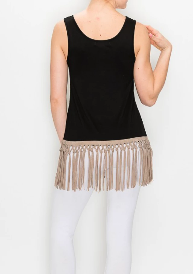 Origami Black Tank With Fringe 4 Origami Black Tank With Fringe