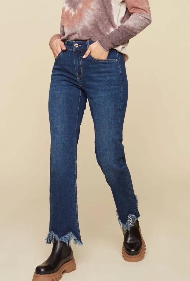 Bottoms Charlie B Fringe Hem Denim - Indigo 3 Bottoms Charlie B Fringe Hem Denim - Indigo