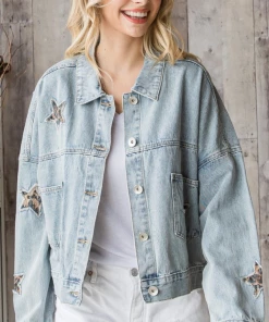 Veveret Leopard Star Denim Jacket Apparel
