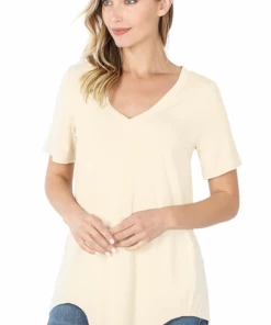 Zenana Tops Basic V-Neck - Cream (S-3X)