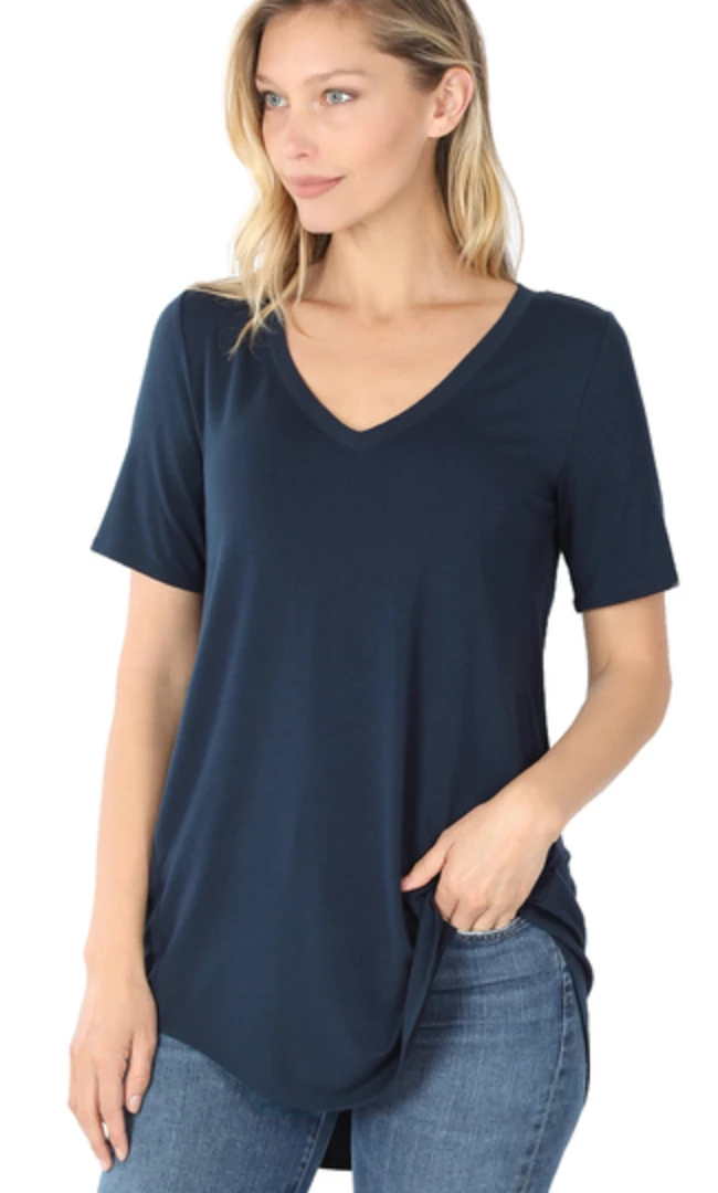 Zenana Basic V-Neck - Midnight Navy (S-XL) Tops 3 Zenana Basic V-Neck - Midnight Navy (S-XL) Tops