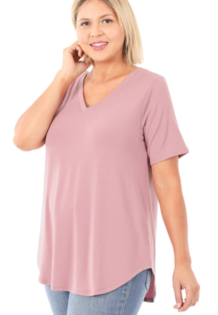 Zenana Basic V-Neck - Light Rose (1X-3X) Tops 3 Zenana Basic V-Neck - Light Rose (1X-3X) Tops
