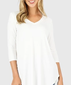 Zenana Tops 3/4 Length V - Cream (S-XL)