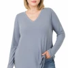 Zenana Basics Everyday Long Sleeve - Slate Blue (1X-3X)