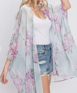Gee Curvy Floral Kimono - Sage