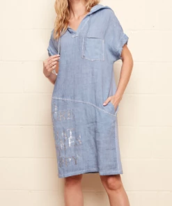 Apparel Charlie B Hooded Screen Print Dress - Cerulean