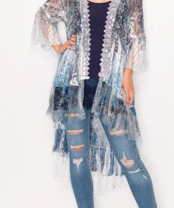 Origami Navy Lace Duster Apparel