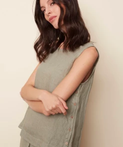 Charlie B Charlie Sleeveless Blouse With Side Buttons - Celadon