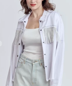 GeeGee Apparel Tassel Denim Jacket - White (S-3X)