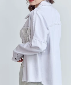 GeeGee Apparel Tassel Denim Jacket - White (S-3X)