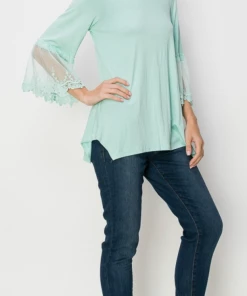 Origami Mint 3/4 Sleeve With Lace Apparel
