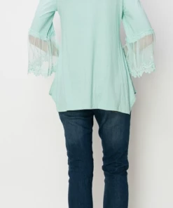Origami Mint 3/4 Sleeve With Lace Apparel