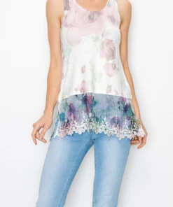 Origami Ivory Rose Tank With Lace Apparel