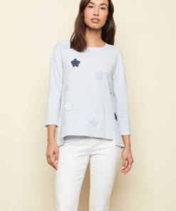 Apparel Charlie B Cotton Knit Sweater With Hearts - Cerulean