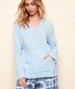 Apparel Charlie B Hooded Bubble Gauze Top - Cerulean