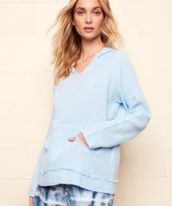 Apparel Charlie B Hooded Bubble Gauze Top - Cerulean