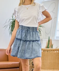Doe & Rae Denim Ruffle Skirt Apparel