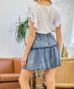 Doe & Rae Denim Ruffle Skirt Apparel