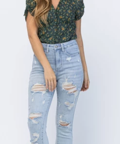 Judy Blue Logan Destroyed Tummy Control Skinny Apparel