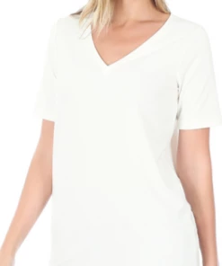 Zenana Basic V-Neck - Ivory (S-3X) Tops