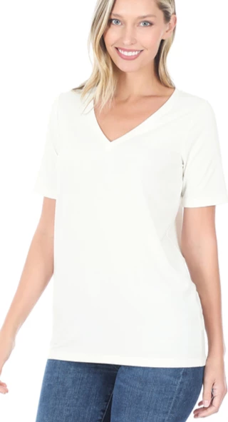 Zenana Basic V-Neck - Ivory (S-3X) Tops 3 Zenana Basic V-Neck - Ivory (S-3X) Tops