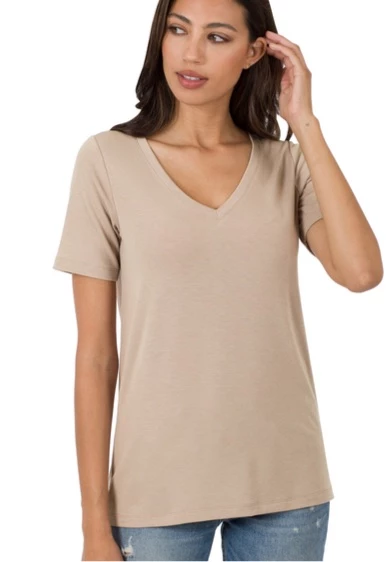 Zenana Basic V-Neck - Ash Mocha (S-3X) 3 Zenana Basic V-Neck - Ash Mocha (S-3X)