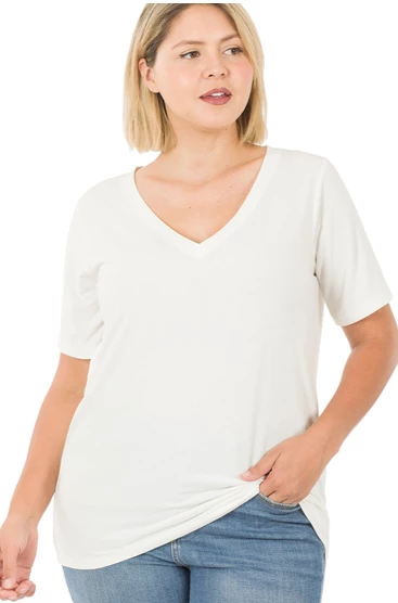 Zenana Basic V-Neck - Ivory (S-3X) Tops 4 Zenana Basic V-Neck - Ivory (S-3X) Tops