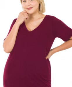 Zenana Tops Basic V-Neck - Burgundy (S-3X)