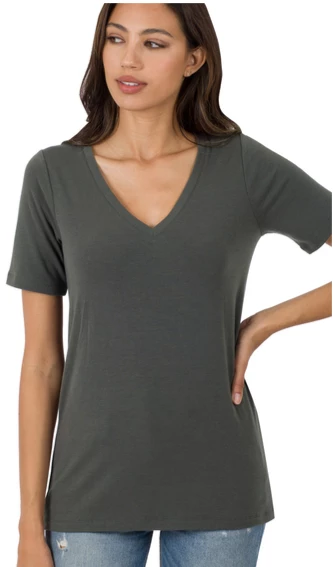 Zenana Tops Basic V-Neck - Ash Grey (S-3X) 3 Zenana Tops Basic V-Neck - Ash Grey (S-3X)