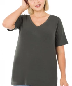 Zenana Tops Basic V-Neck - Ash Grey (S-3X)