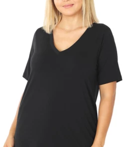 Zenana Tops Basic V-Neck - Black (S-3X)